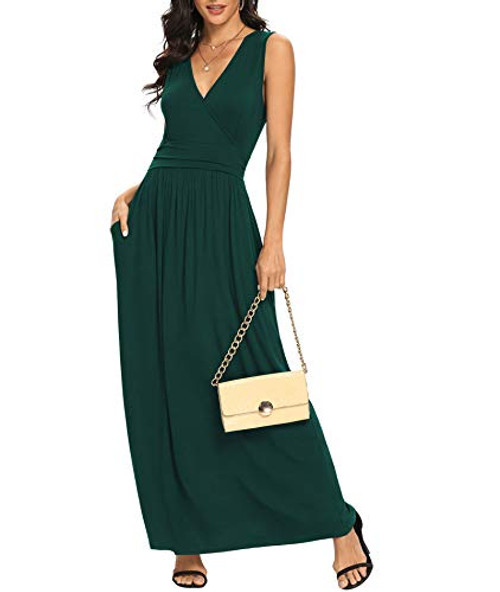 LILBETTER Women Sleeveless Deep V Neck Loose Plain Long Maxi Casual Dress-Dark GreenMedium- LILBETTER Women Sleeveless Deep V Neck Loose Plain Long Maxi Casual Dress-Dark GreenMedium-