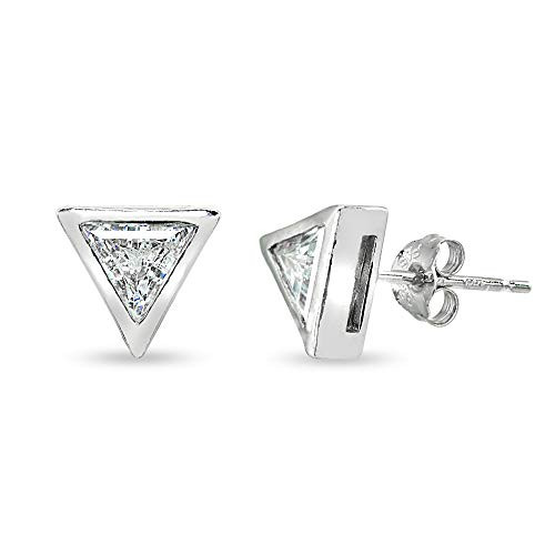 Sterling Silver 6mm Triangle-Cut Bezel-Set Solitaire Stud Earrings for Men Women Made with Swarovski Zirconia