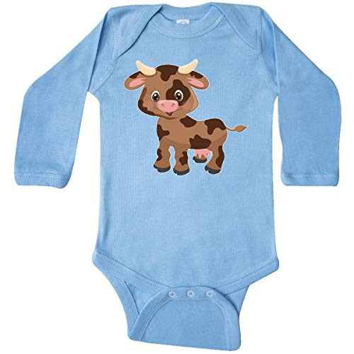 inktastic Cute Brown Cow with Long Sleeve Creeper 18 Months Light Blue 3a3a8