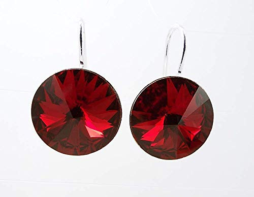 Dark Siam Red Rivoli Rhinestone Earrings made with 14mm Swarovski Crystals with Silver Toned Hooks Dark Siam Red Rivoli Rhinestone Earrings made with 14mm Swarovski Crystals with Silver Toned Hooks