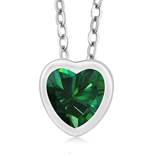 Gem Stone King 0.68 Ct Heart Shape Green Nano Emerald 925 Sterling Silver Pendant With Chain