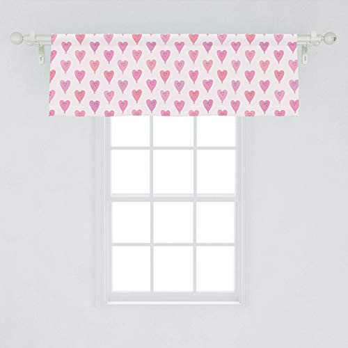 Ambesonne Romantic Window Valance Childish Valentines Day Heart Shaped Balloons Celebration Birthday Theme Curtain Valance for Kitchen Bedroom Decor with Rod Pocket 54 inch X 18 inch Pink and White