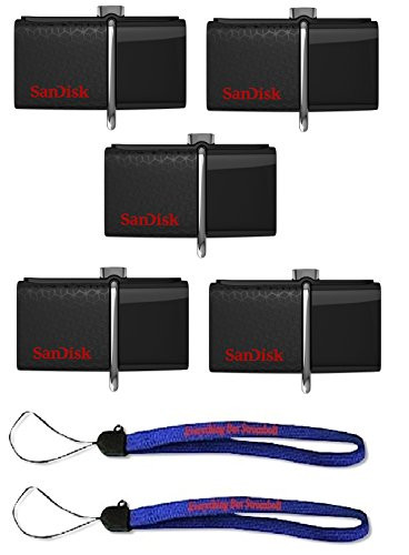 SanDisk Ultra 16GB (5 Pack) USB 3.0 OTG Flash Drive with micro USB connector works with Android Mobile Devices - w/ (2) Everything But Stromboli (tm) Lanyard