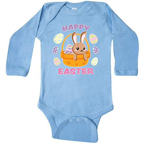 inktastic Happy Easter with Brown Long Sleeve Creeper 12 Months Light Blue 3e4fe