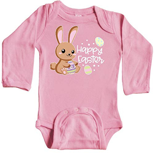 inktastic Happy Easter with Brown Long Sleeve Creeper Newborn Light Pink 3e4fc