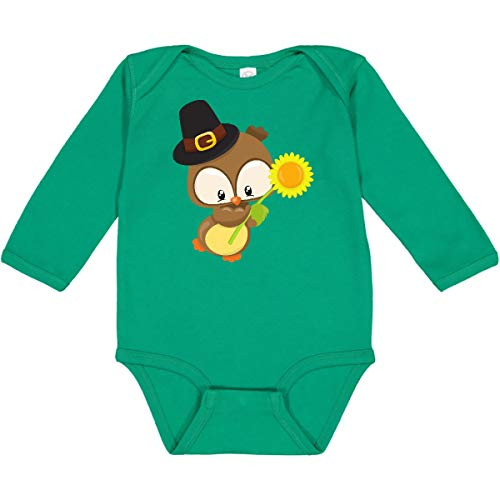 inktastic Thanksgiving Owl Brown Long Sleeve Creeper 6 Months Kelly Green 3a0c0