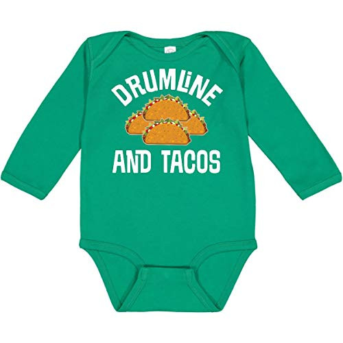 inktastic Drumline and Tacos Funny Long Sleeve Creeper Newborn Kelly Green 2ff96