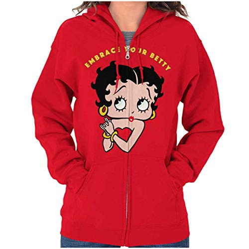 Embrace Your Betty Boop Cartoon Zip Hoodie Sweatshirt Women Red