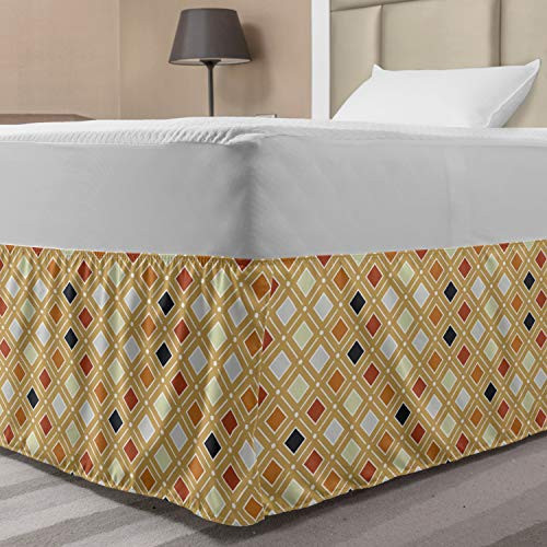 Lunarable Office Bed Skirt Classical Business Theme Checked Pattern Colorful Squares Lines Dots Art Elastic Bedskirt Dust Ruffle Wrap Around for Bedding Decor Twin/Twin XL Amber Red Dark Blue