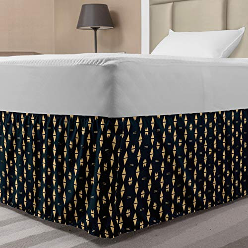 Ambesonne Abstract Bedskirt Modern Minimal Pattern of Rhombuses Horizontal Dashed Line Inspired Bedroom Decor Wrap Around Elastic Bed Skirt Gathered Design Twin/Twin XL Dark Violet Blue Ecru