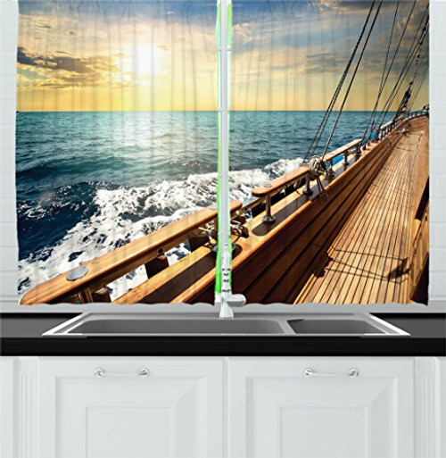 Ambesonne Nautical Decor Kitchen Curtains, Sailboat in Mediterranean Waves at Sunset Sky Relax Yacht Wind Relax Scenery, Window Drapes 2 Panels Set for Kitchen Cafe, 55 W X 39 L Inches, Cream Blue Ambesonne Nautical Decor Kitchen Curtains, Sailboat in Mediterranean Waves at Sunset Sky Relax Yacht Wind Relax Scenery, Window Drapes 2 Panels Set for Kitchen Cafe, 55 W X 39 L Inches, Cream Blue