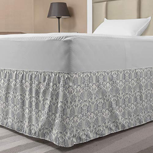 Ambesonne Victorian Elastic Bed Skirt Continuous Delicate Thin Line Drawn Floral Pattern in Calm Tones Wrap Around Fabric Bedskirt Dust Ruffle for Bedroom Twin/Twin XL Eggshell and Purpleblue