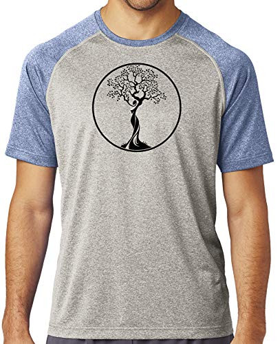 Mens Moisture-Wicking Black Tree of Life Circle Yoga Tee 3XL Vintage Heather/True Navy Heather Heather