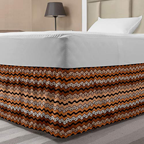 Ambesonne Zambia Bedskirt Tribal Pattern with Wavy Lines Geometric Triangles Kenyan Art Design Bedroom Decor Wrap Around Elastic Bed Skirt Gathered Design Twin/Twin XL Pale Brown Cinnamon