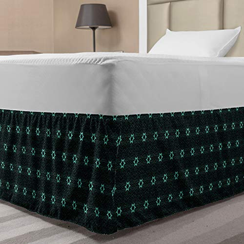 Ambesonne Stars Bedskirt Hand Drawn Triangles and Hexagons Lines Composition Oriental Illustration Bedroom Decor Wrap Around Elastic Bed Skirt Gathered Design Twin/Twin XL Turquoise Black