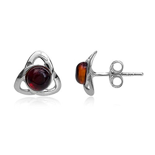 Cherry Amber Sterling Silver Celtic Triangle Stud Earrings