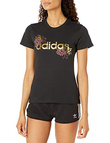 adidas womens Foil Linear Graphic Tee Black Small