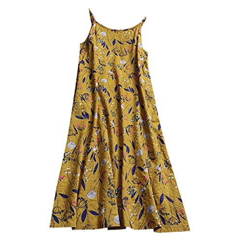 Summer Dresses for Women Maxi Sleeves Short Dress for Women Casual Women Casual Long Maxi Sundress Beach Party Boho Floral Print Dress Yellow