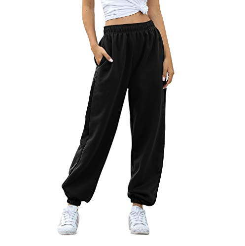 MUMUBREAL Womens High Waisted Sweatpants Baggy Joggers Pants Athletic Workout Active Lounge Bottom -BlackM-