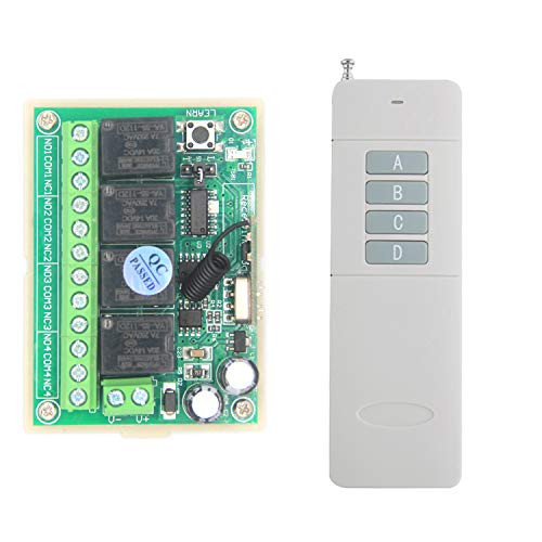 DC12V 4 Channels Wireless Remote Control Switch System Controller Receiver with NO COM NC Dry Contact Signal/Long Distance 5000-1000m Industrial Remote Remote Control for LightAccess Control