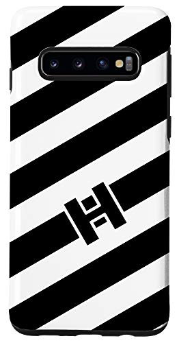 Galaxy S10 Monogram Letter H Black and White Striped Case
