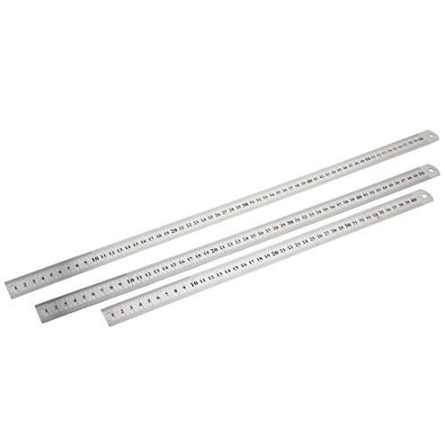 uxcell Double Sides Straight Ruler 40cm 50cm 60cm 3 in 1 Silver Tone