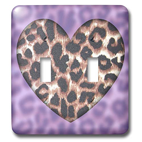 3dRose lsp_30868_2 Lavender and Brown Leopard Print Heart Fashion Double Toggle Switch