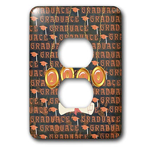 3dRose Beverly Turner Graduation Design - Diploma 2019 in Circles on Chains Graduate Words Design Orange - 2 plug outlet cover -lsp_308910_6-