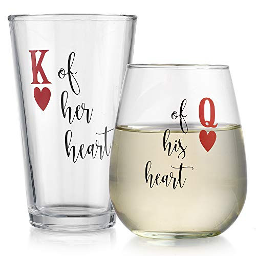 Elegant Home Personalized Gift Set of Two His & Hers Beer Stemless Wine Glass - unique Novelty - Gag Gift.