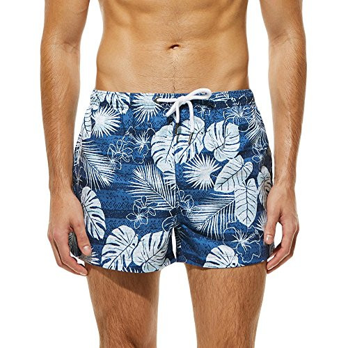 Men Basic Short Swim Trunks Quick Dry Camo Beach Print Bathing Suits Swimming Shorts Swimsuit with Pocket