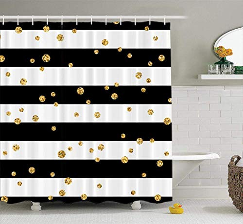 heigudan Black and White Shower Curtain Gold Polka Dot Lines Golden Foil Confetti Black and White Home Decor Fabric Shower Curtain Bathroom Waterproof Polyester Bath Curtain with 12 Hooks heigudan Black and White Shower Curtain Gold Polka Dot Lines Golden Foil Confetti Black and White Home Decor Fabric Shower Curtain Bathroom Waterproof Polyester Bath Curtain with 12 Hooks