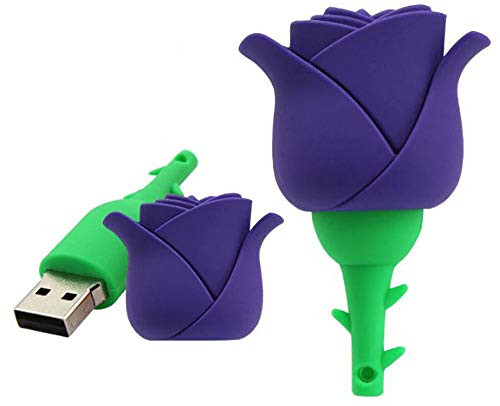2.0 Purple Rose Flower 32GB USB External Hard Drive Flash Thumb Drive Storage Device Cute Novelty Memory Stick U Disk Cartoon