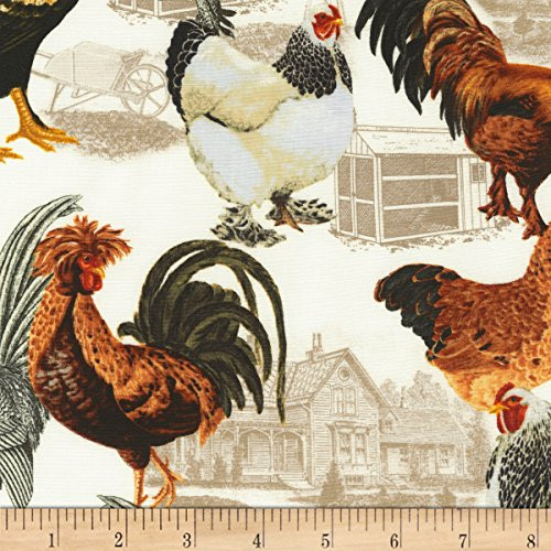 Timeless Treasures Country Coop Roosters Foam Fabric by The Yard