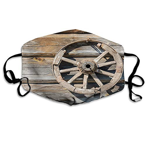 Comfortable PrintedOld Log Wall with Cartwheel Telega Rural Countryside Themed ImageWindproof Facial decorations for Adult and Teens