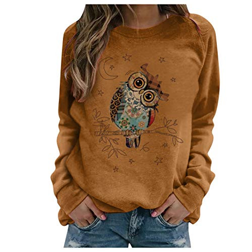 ZYAPCNGN Hooded Sweatshirt Womens Print Long-Sleeved Sweatshirt Casual Blouse Pullover Plus Size Hoodies Pullover Brown