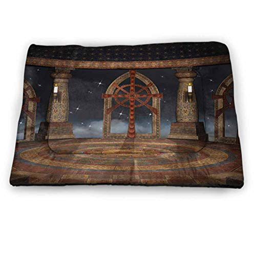 prunushome Crate Bed Pet Mat Japanese Dog  and  Cat Beds for Crates Floral Detailed Circles with Lines Ornament Pattern for Pets Sleeping Charcoal Grey Dark Blue White -18 inchx12 inch-