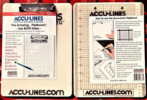 Low Profile Clipboard w Accu-Line Drawing Grid - The Clip Board w a Bonus AccuLine Straight Line Gridded Sketch Design System -Single Clip on Smooth Side -Accu-Line on The Flip Side -Item SC-71-