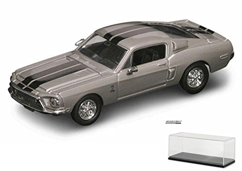 Diecast Car  and  Display Case Package - 1968 Shelby GT 500-KR Silver w/ Stripes - Yatming 94214 - 1/43 Scale Diecast Model Toy Car w/Display Case