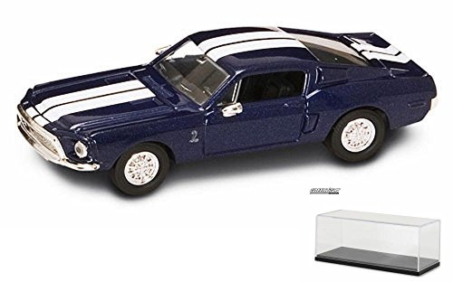 Diecast Car  and  Display Case Package - 1968 Shelby GT 500-KR Blue w/ Stripes - Yatming 94214 - 1/43 Scale Diecast Model Toy Car w/Display Case