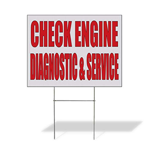 Plastic Weatherproof Yard Sign Check Engine Diagnostics  and  Service Body Shop Style U Automotive White Check Engine Light for Sale Sign Multiple Quantities Available 18inx12in One Side Print One Sign