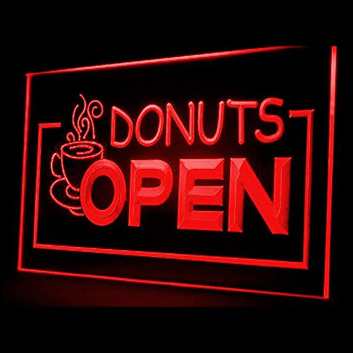 110010 OPEN Donuts Cafe Shop Bread Hot Coffee Display LED Light Neon Sign