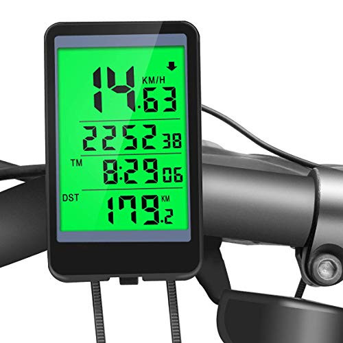 EKUEE Bicycle Speedometer Waterproof Wireless Bicycle Bike Computer Cycling Odometer with Automatic Wake-up Multi-Function LCD Backlight Display