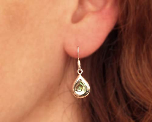 Sterling Silver TearDrop Dangle Hook Earrings Abalone Shell