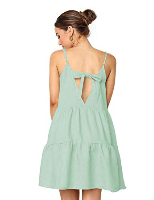 LOMON Casual Swing Dress Strap Mini Dress Babydoll Backless Dress Beach Summer Dresses-Mint Green S-