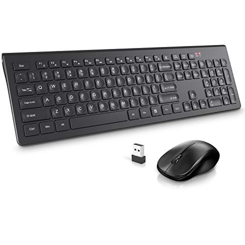 Wireless Keyboard and Mouse Combo RATEL 2.4GHz Full Size USB Keyboard Mouse Ergonomic Quiet Keyboard Mouse Set for Laptop PC Mac Computer Desktop Notebook Windows -Black-