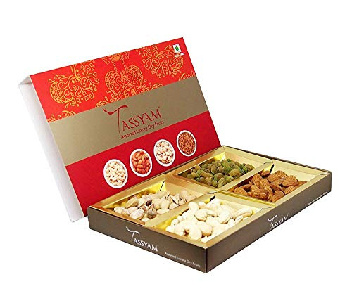 Tassyam Dry Fruit Box Premium Cashew Almond Pistachio  and  Raisin 200g -7.05 OZ-