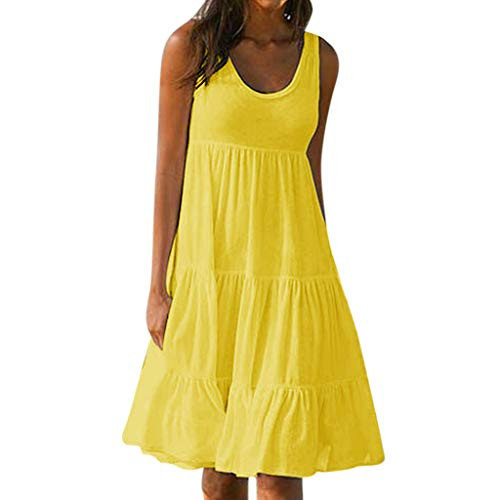 Quealent Womens Summer Floral Printed Sleeveless Casual Cocktail Party Mini Dress A Line Dress Sundress -XL X6-Yellow- Quealent Womens Summer Floral Printed Sleeveless Casual Cocktail Party Mini Dress A Line Dress Sundress -XL X6-Yellow-