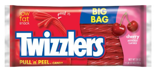 TWIZZLERS Pull n Peel Licorice Candy Cherry 28 Ounce Big Bag -Pack of 4-