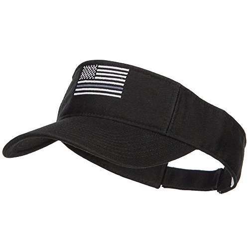e4Hats.com Thin Grey Line American Flag Embroidered Visor - Black OSFM