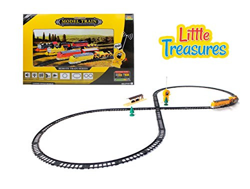 Little Treasures Train with Remote Control Toy Play Set Watch Your Train Drive Down the Rail Line with Twists and Turns, Yellow